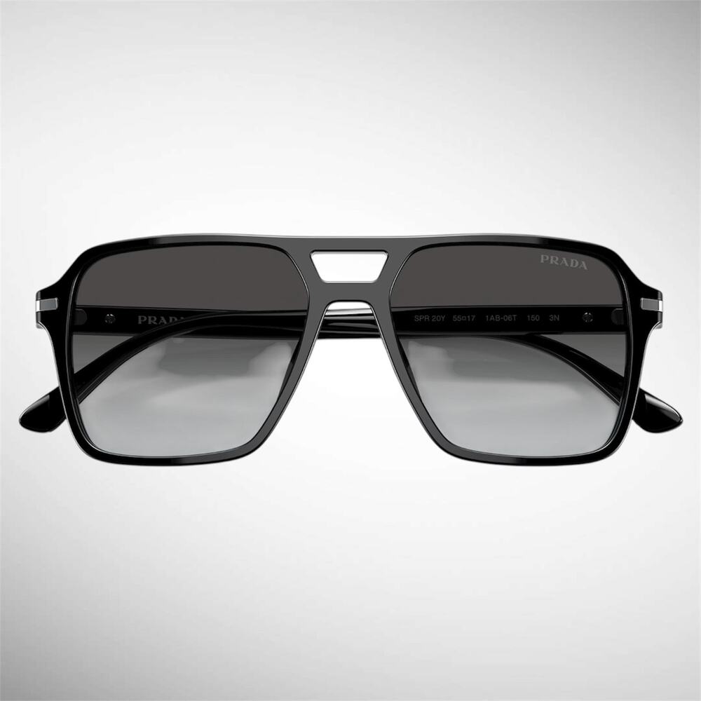 NEW PRADA Sunglasses Black Aviator Pilot 55-17mm Grey Lens Silver Logo - Picture 5 of 6